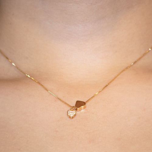 Double Heart Necklace - Chapa de Oro