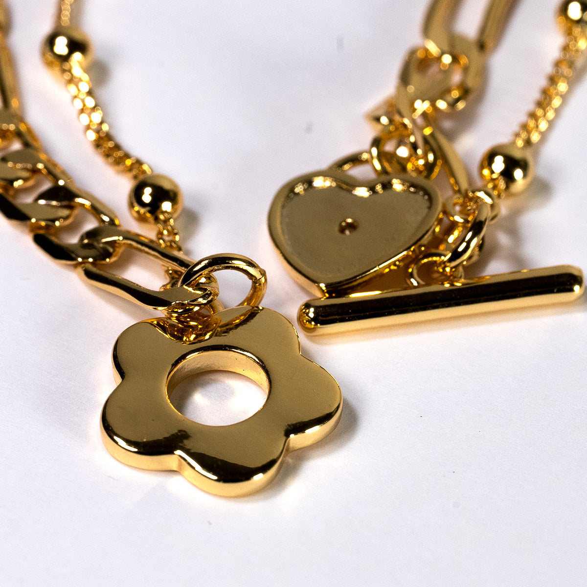 Pulsera Eslabones Doble con Dijes - Chapa de Oro