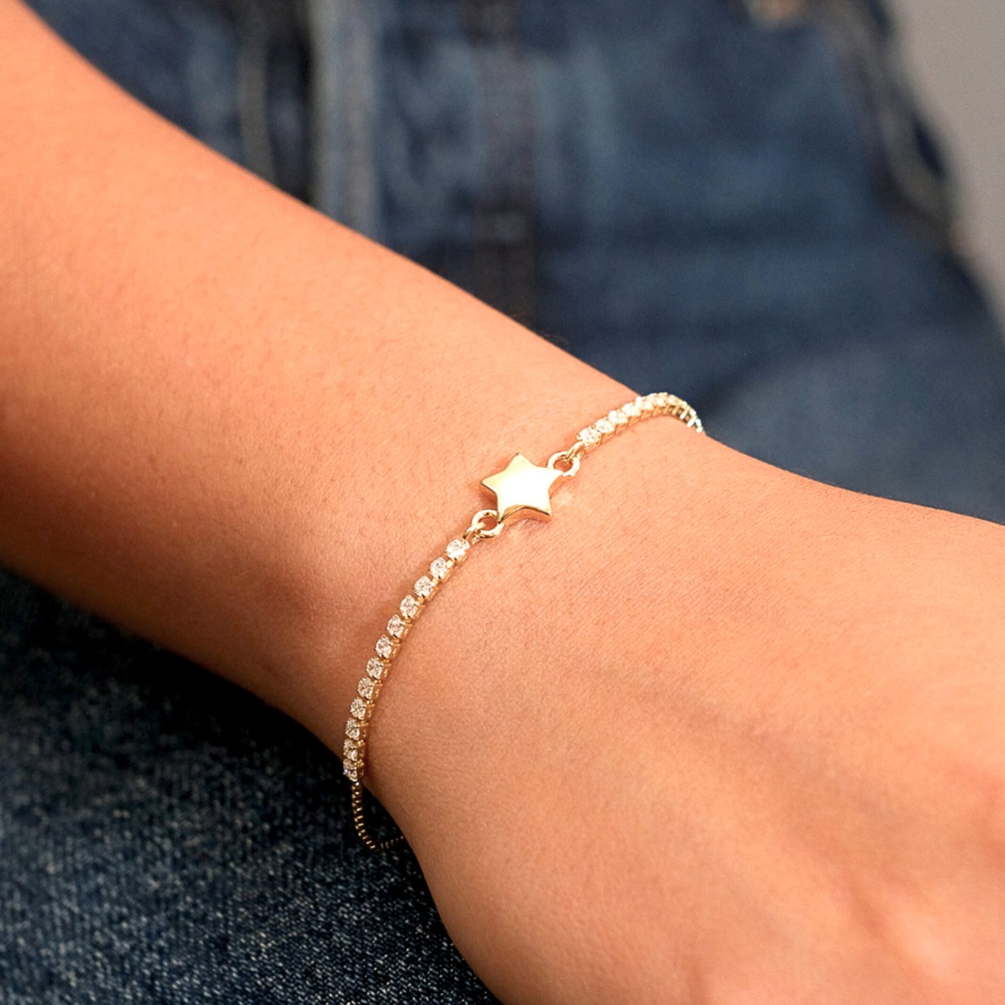 Pulsera Tenis Ajustable - Chapa de Oro