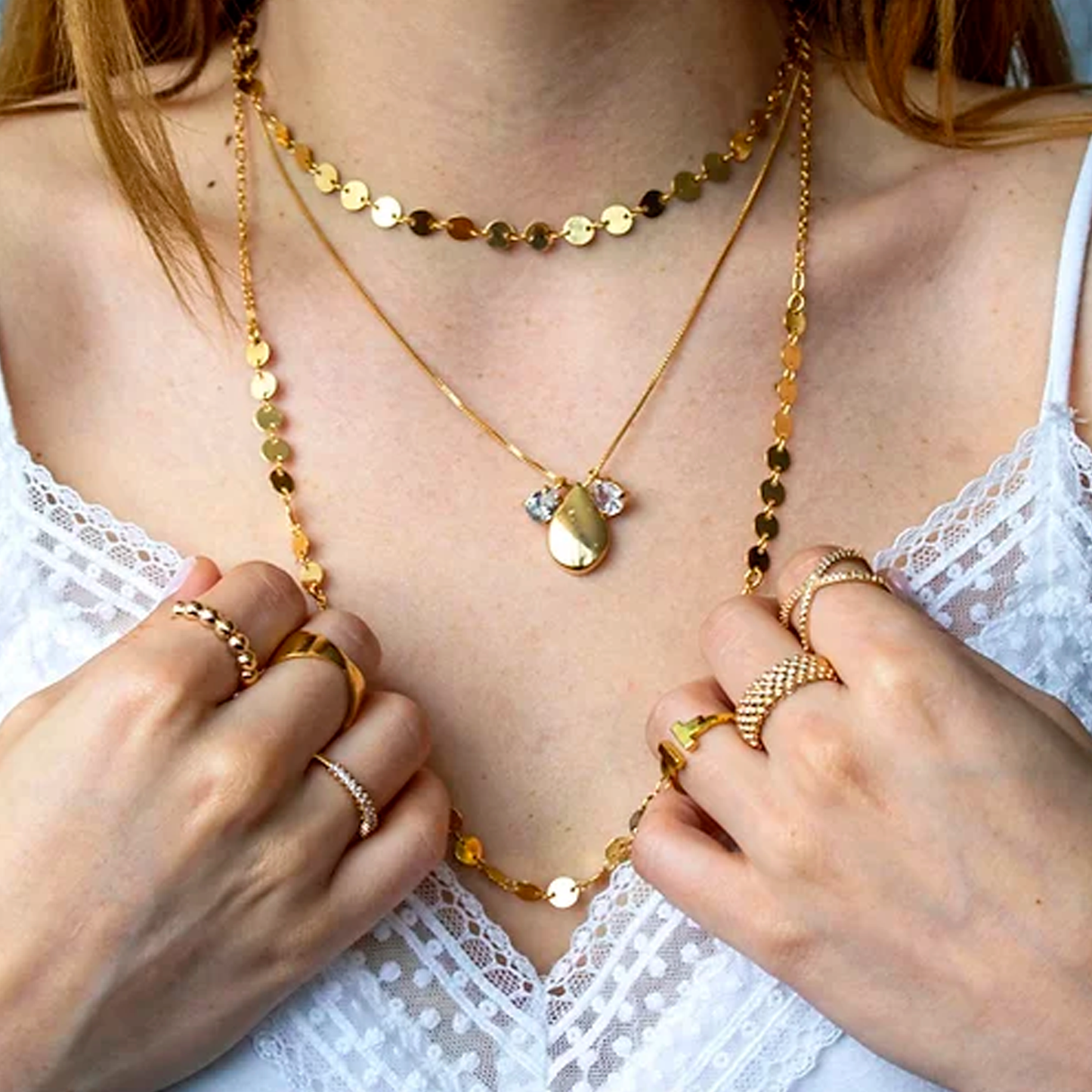 Collar Dije de Gota y Zirconias – Chapa de Oro