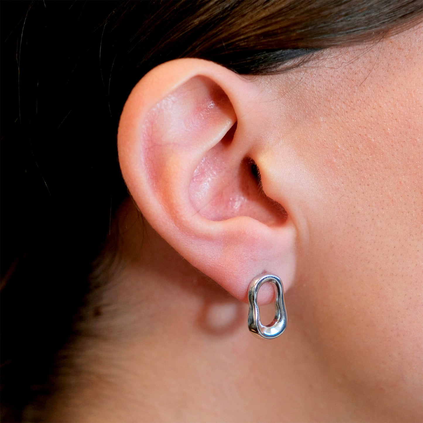 Aretes Frijol Irregular Chico - Chapa de Rodio