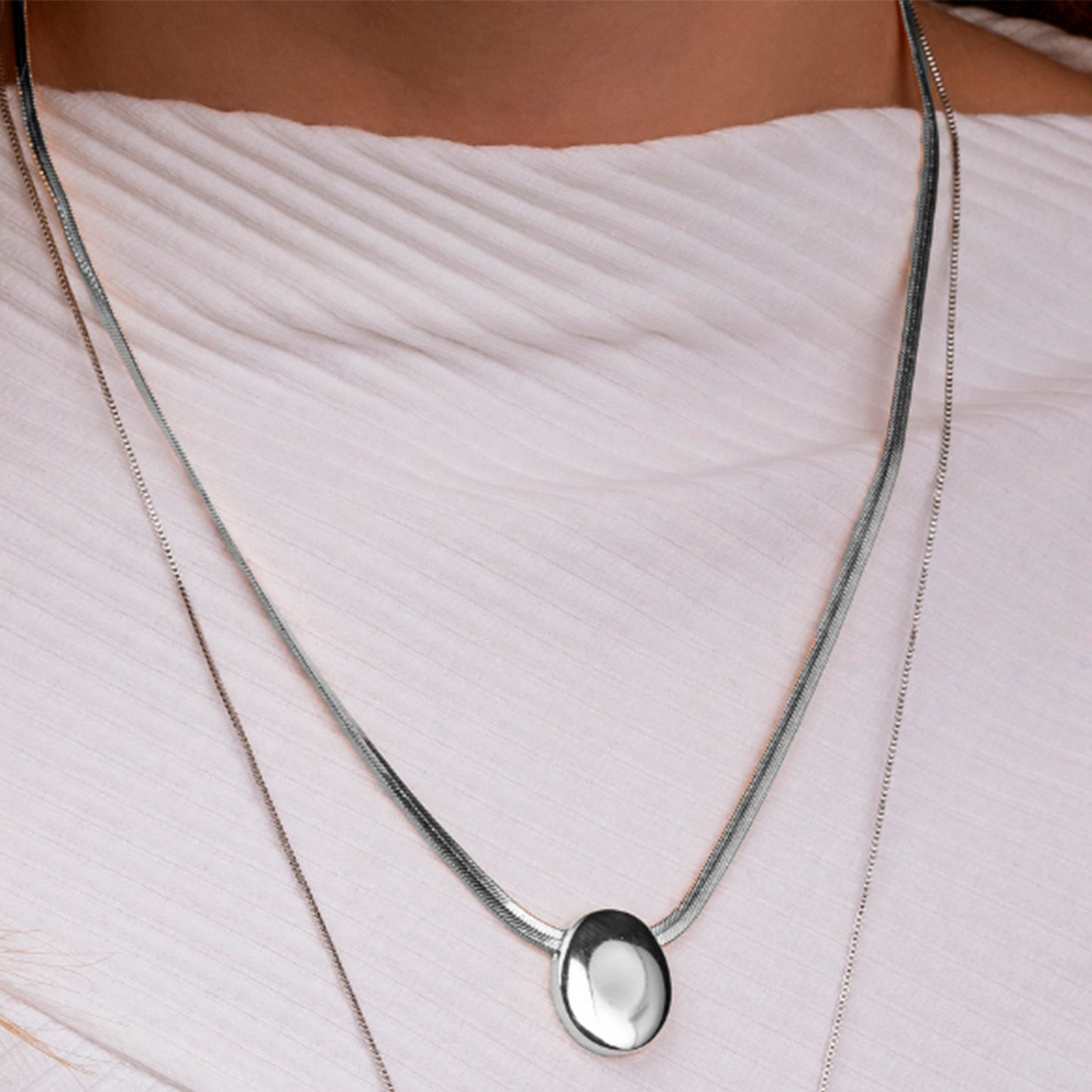 Collar con Dije Ovalo Chunky - Chapa de Rodio