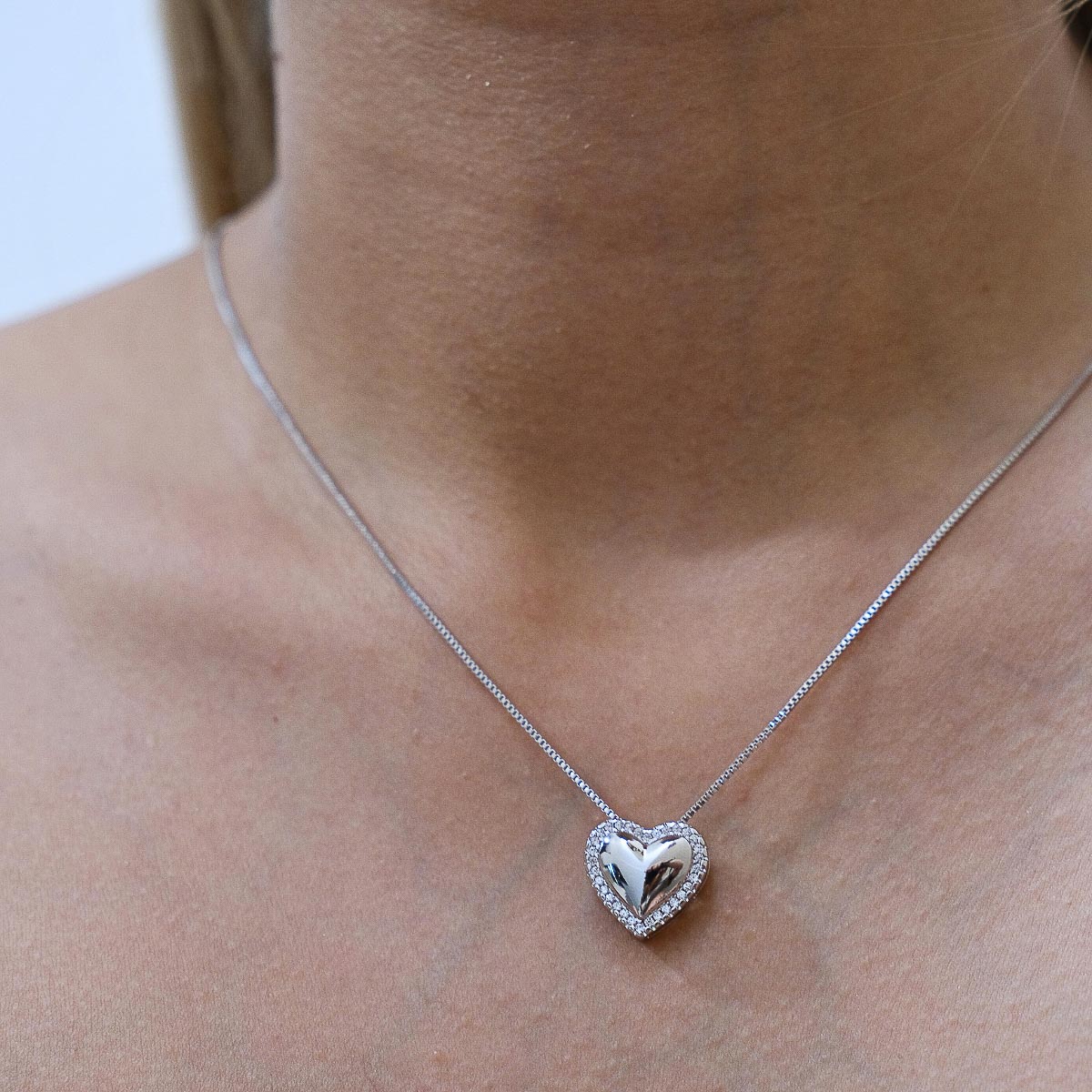 Collar de Corazón con Zirconias - Chapa de Rodio