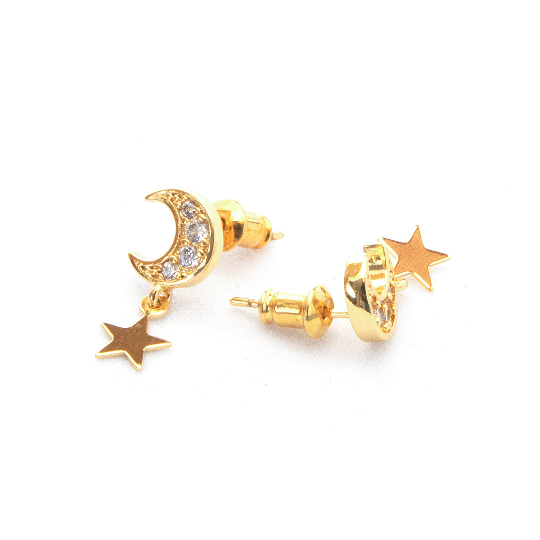 Arete Luna con ZIrconias y DIje - Chapa de Oro