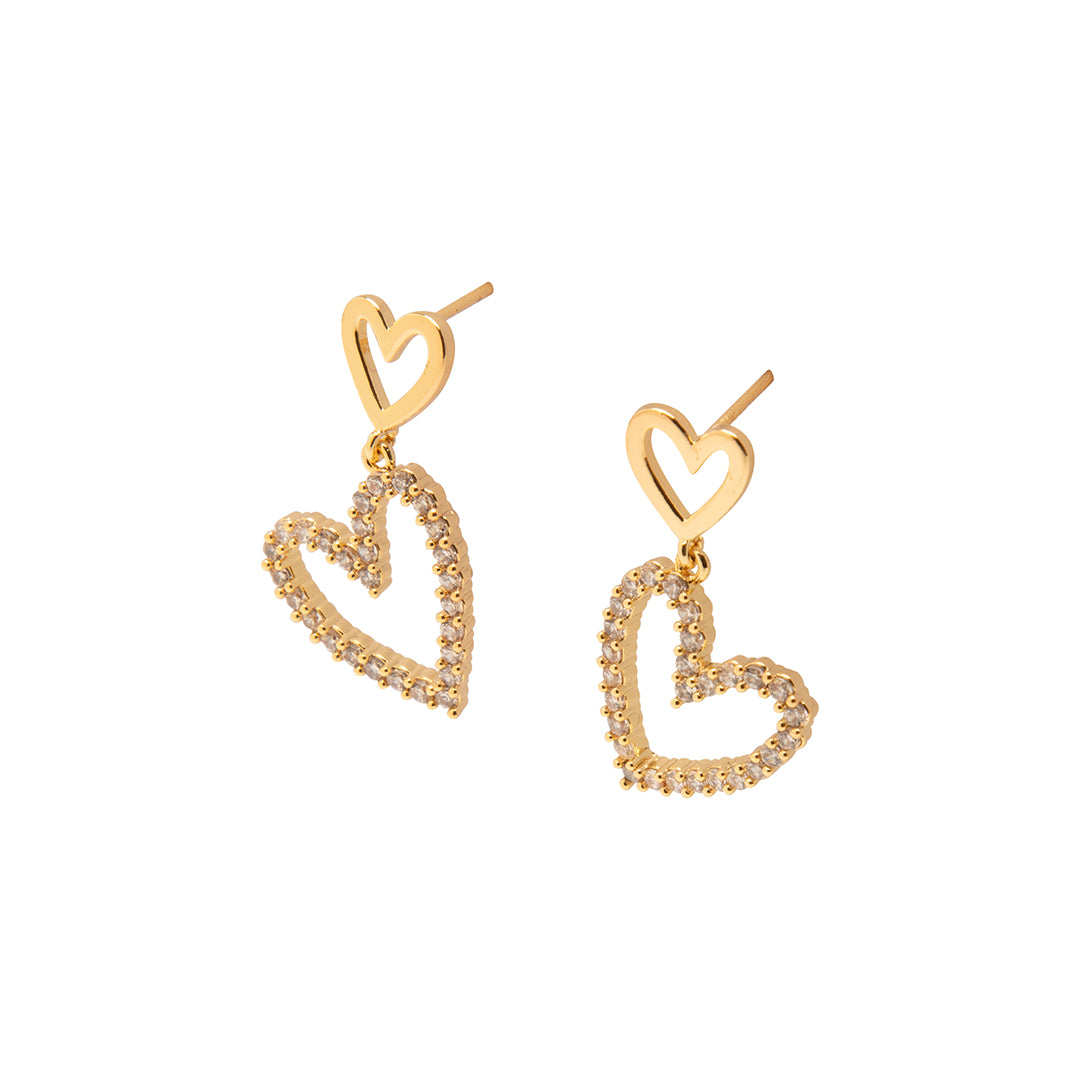 Aretes de Corazón con Zirconias – Chapa de Oro