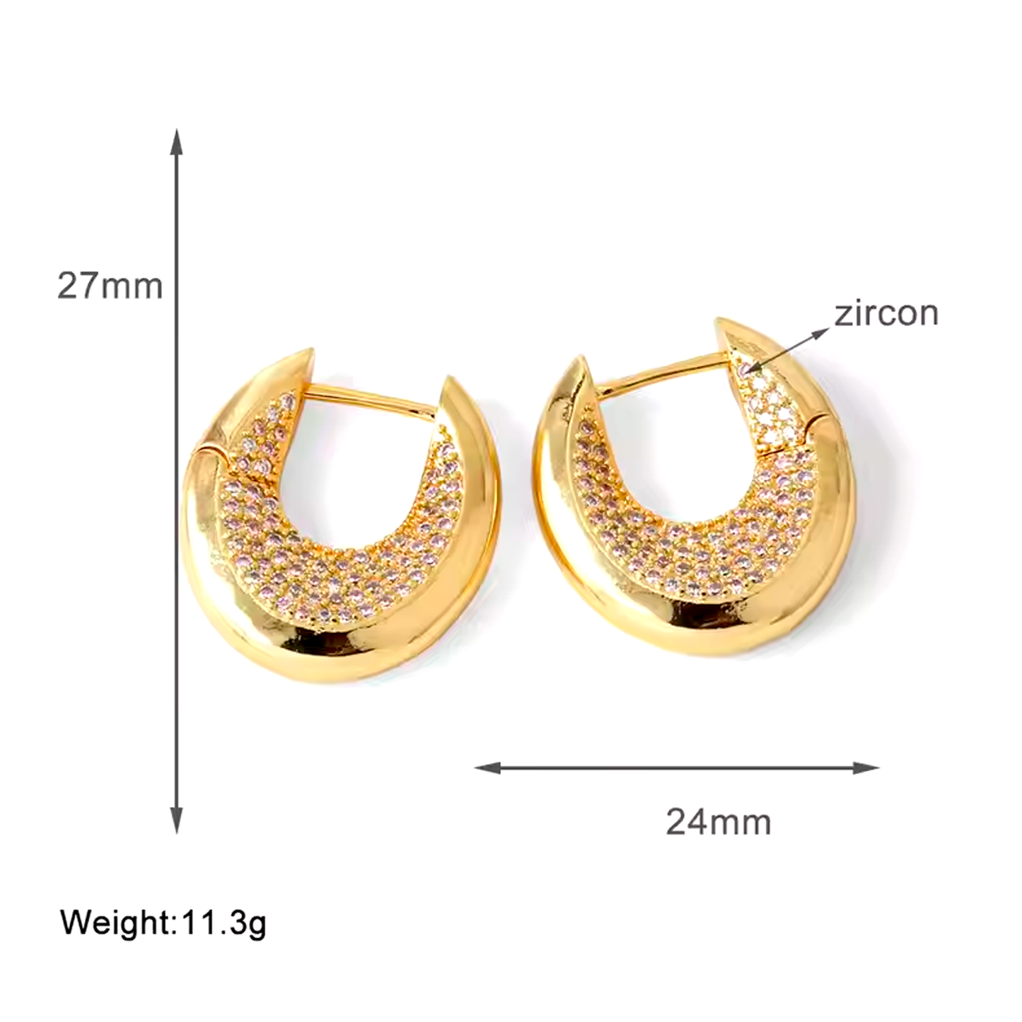 Arracada Herradura con Zirconias - Chapa de Oro