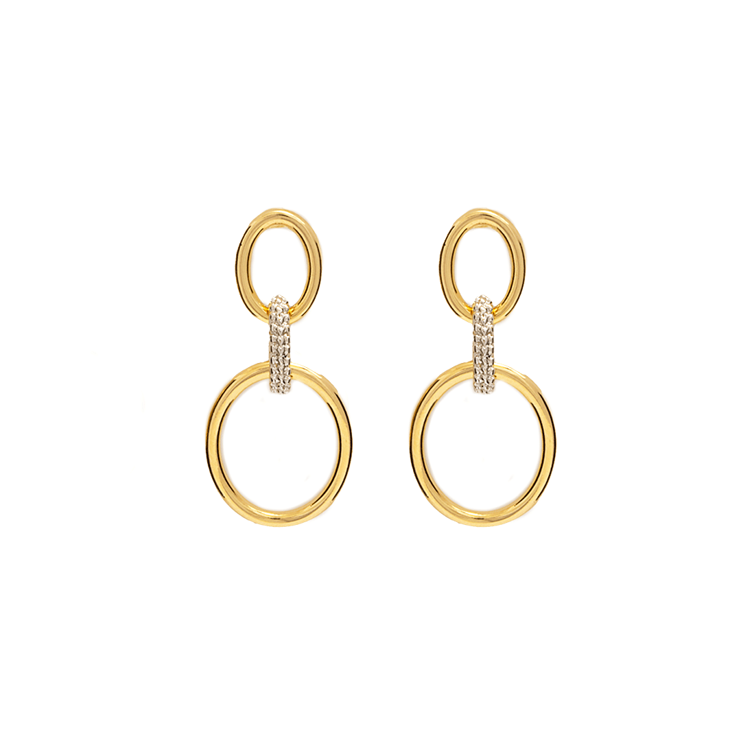 Aretes Ovalo con Zirconias - Chapa de Oro