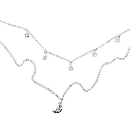 Collar Doble con dijes - Chapa de Rodio