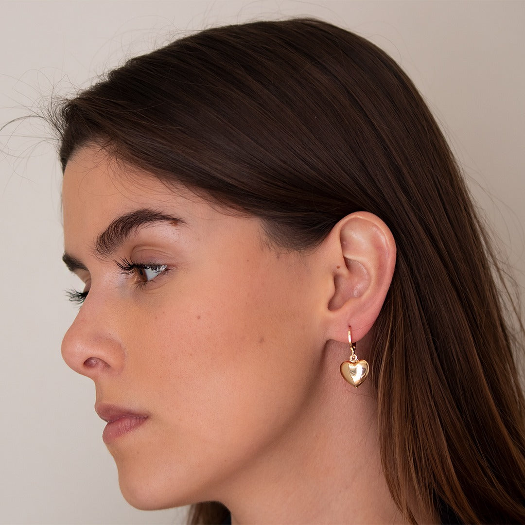 Arracada Corazón Inflado - Chapa de Oro