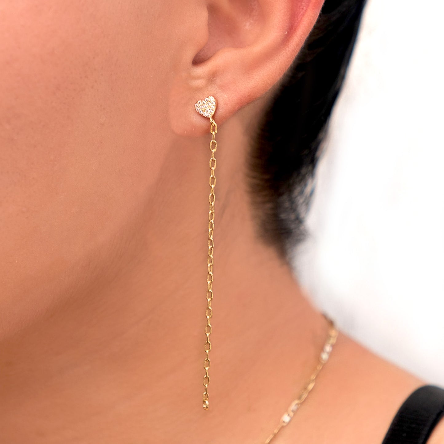 Arete largo Corazón - Chapa de Oro