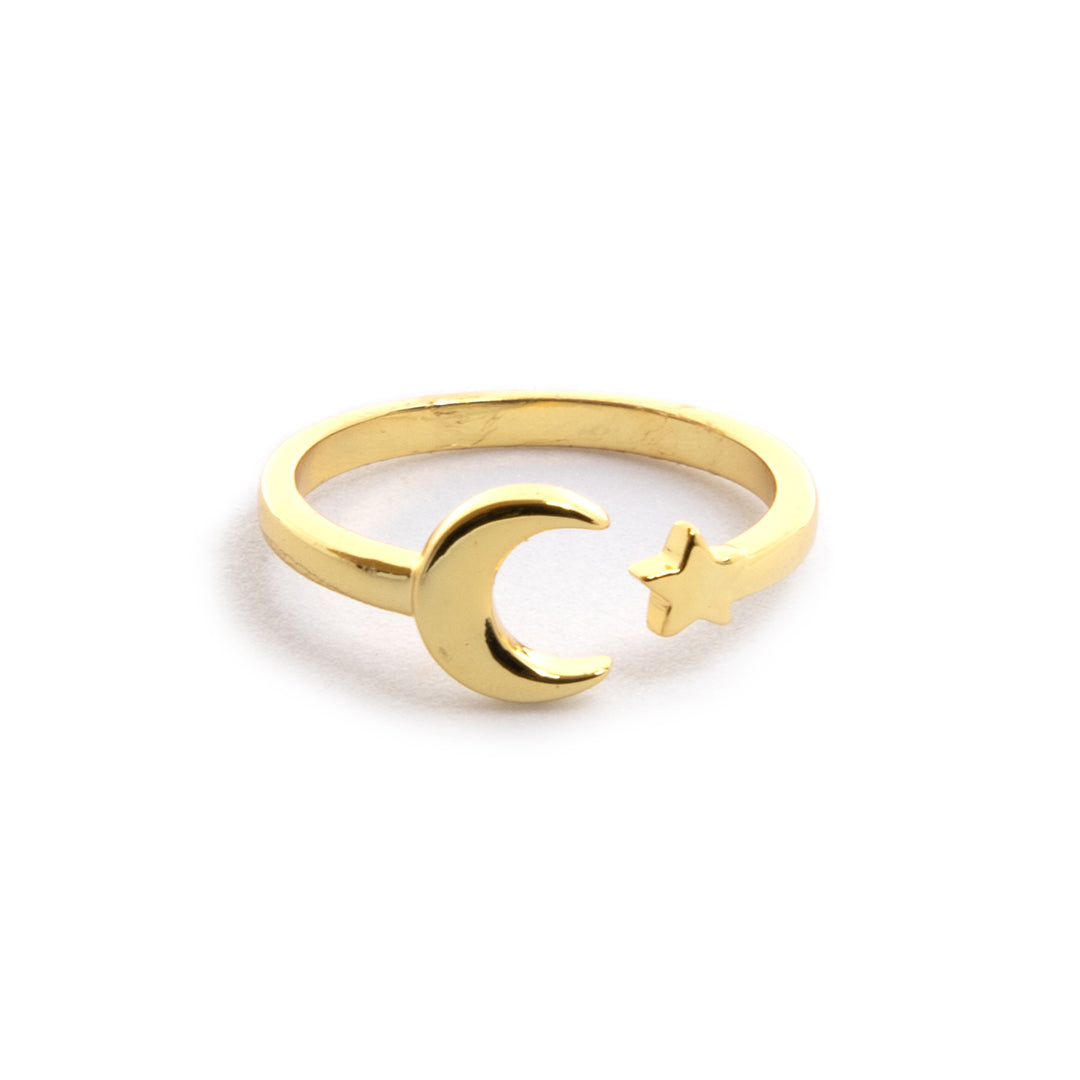 Anillo Ajustable Luna y Estrella – Chapa de Oro