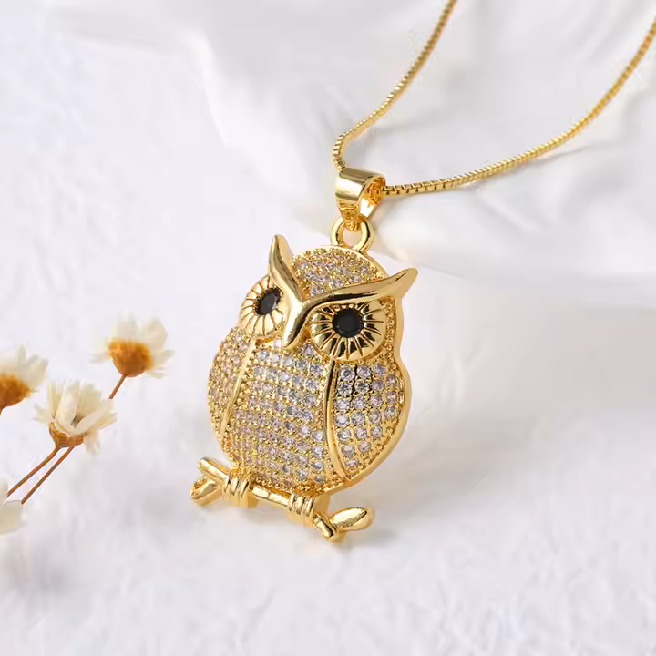 Collar Búho con Zirconias - Chapa de Oro