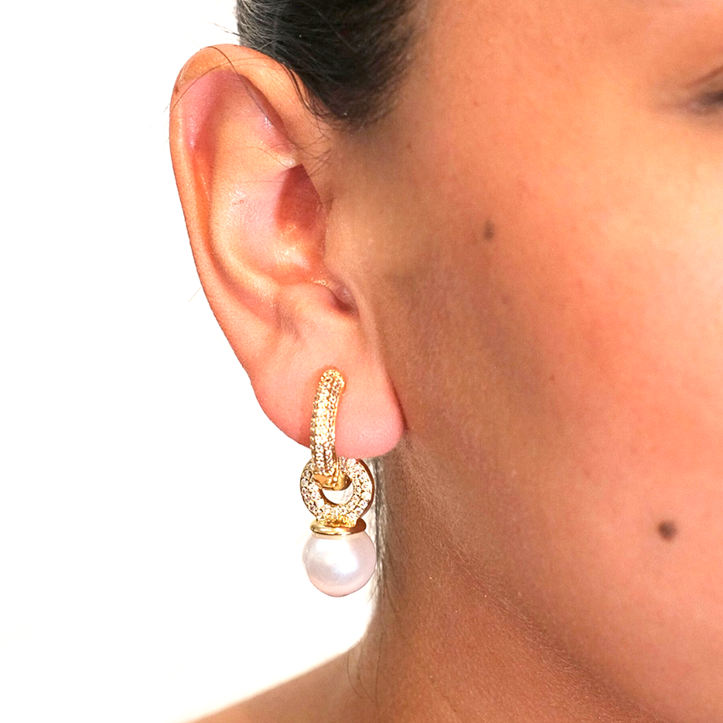 Arracada Doble Círculo con Perla - Chapa de Oro