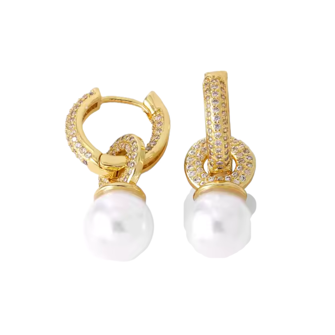 Arracada Doble Círculo con Perla - Chapa de Oro