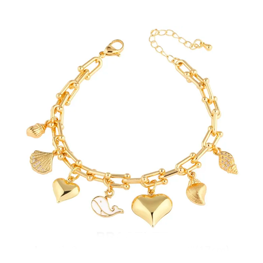Pulsera con Dijes del Mar - Chapa de Oro