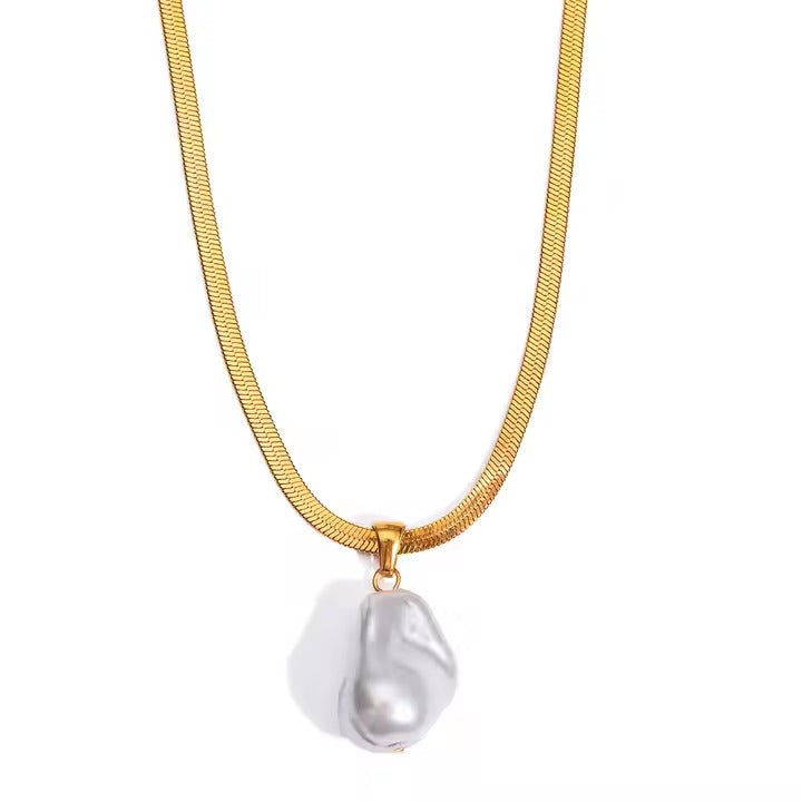 Collar con Perla Irregular- Chapa de Oro