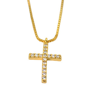 Cadena Cruz con Zirconias -Chapa de Oro
