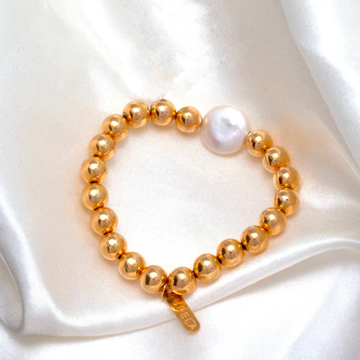 Pulsera Bolitas con Perla - Chapa de Oro