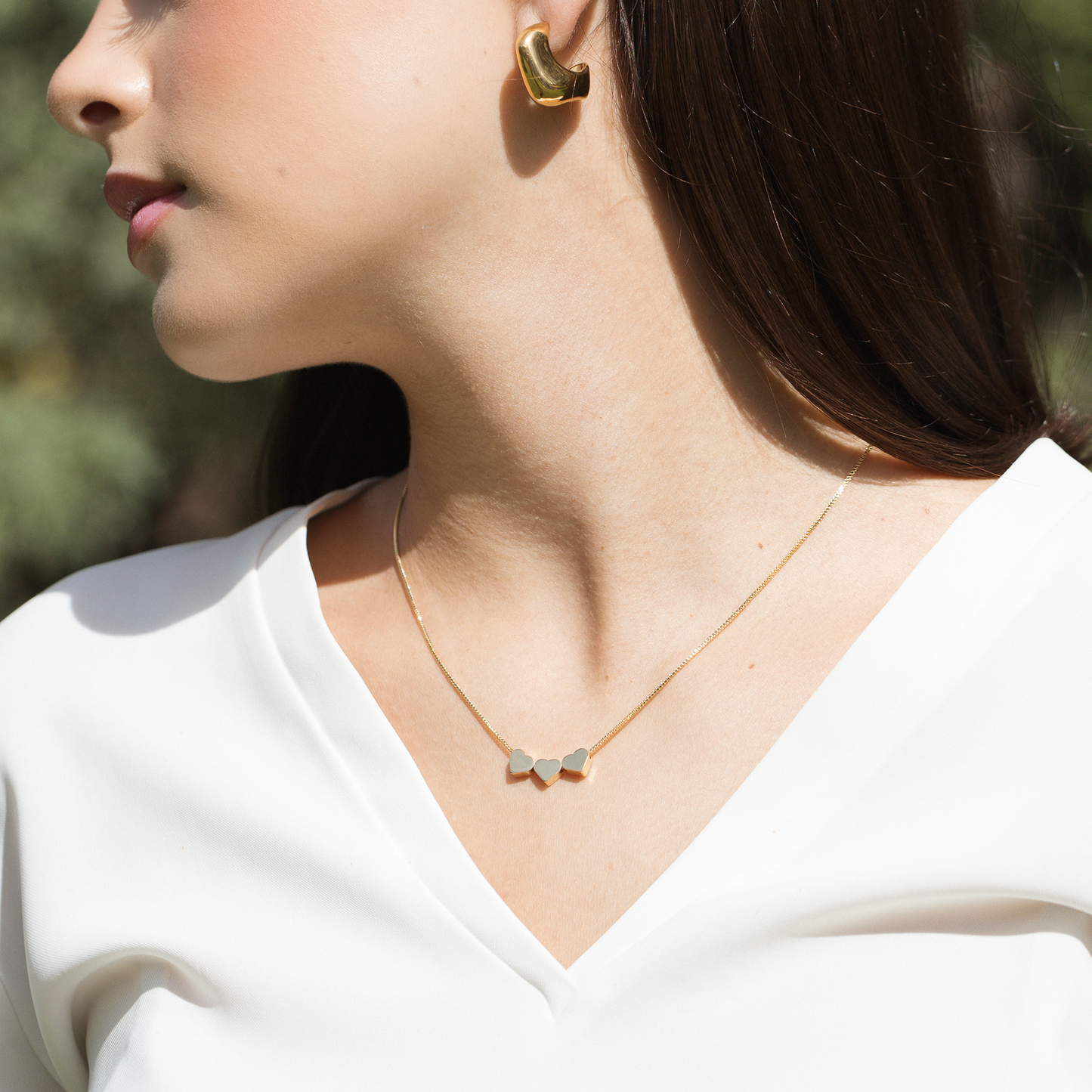 Collar Triple Corazón -Chapa de Oro