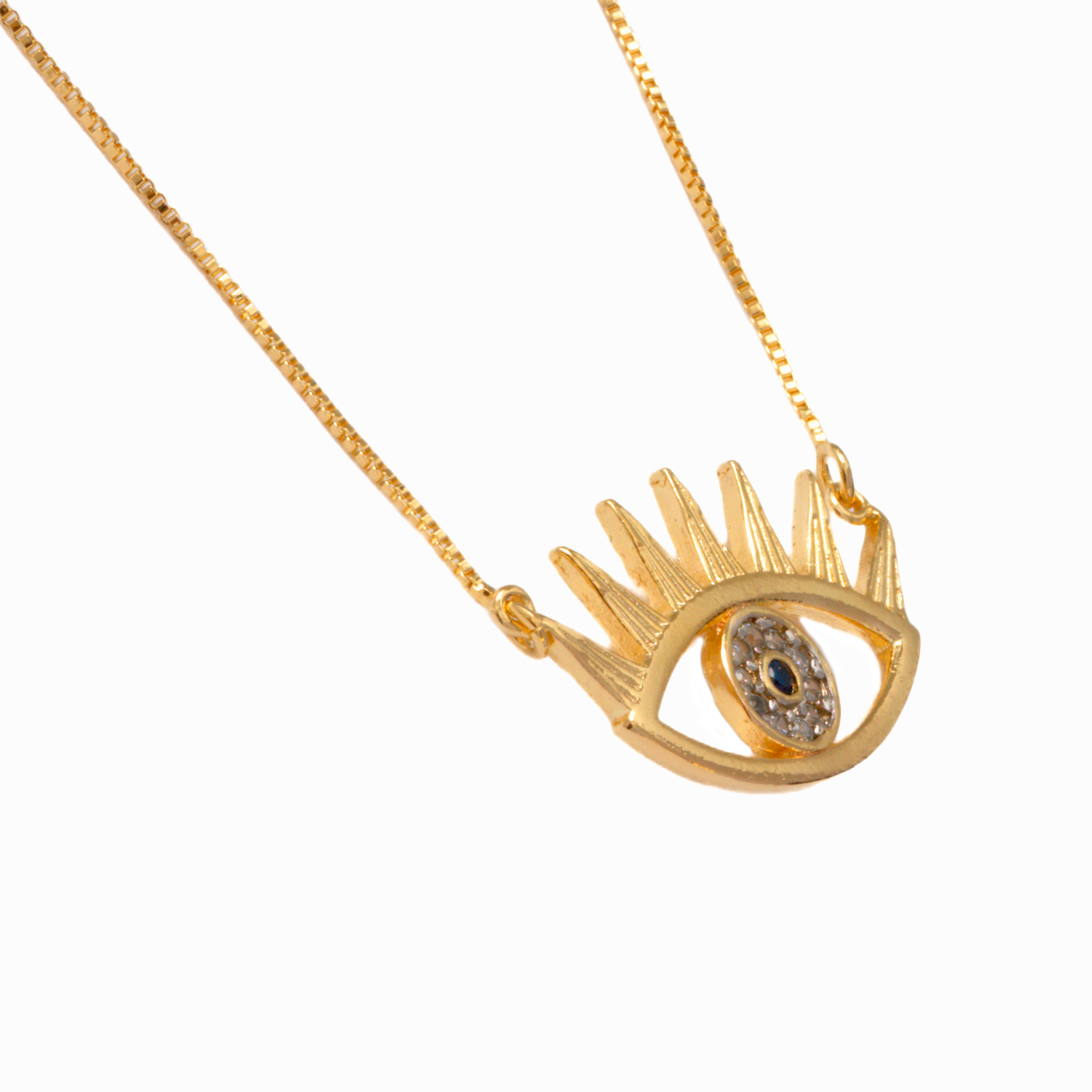 Collar largo con Ojo y Zirconias - Chapa de Oro
