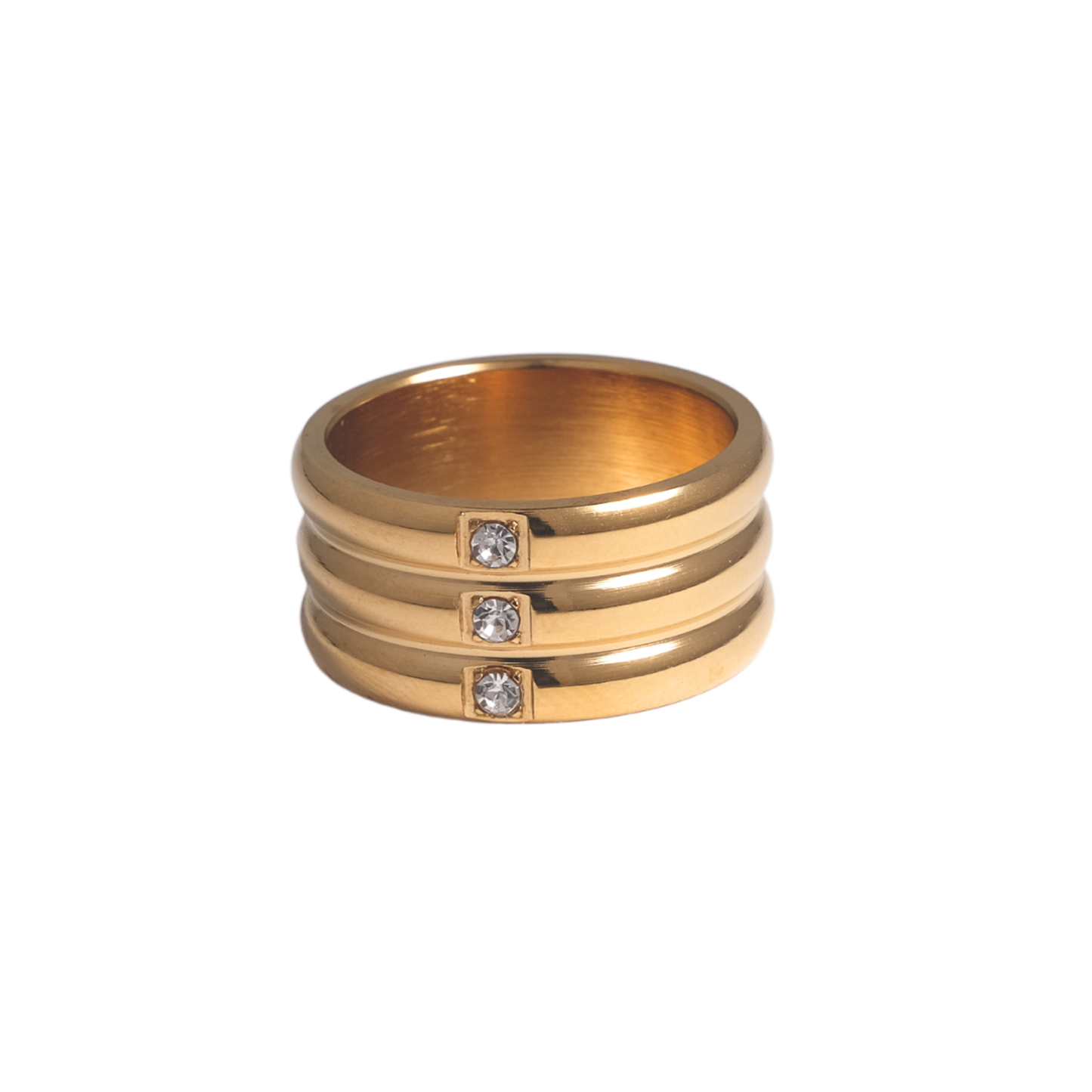 Anillo Ancho con Zirconia - Chapa de Oro