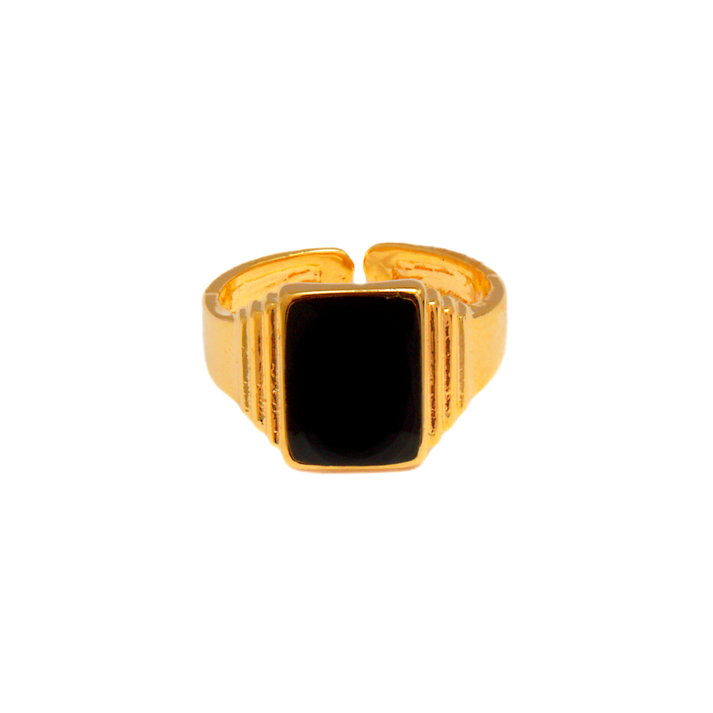 Anillo Ajustable centro Negro - Chapa de Oro