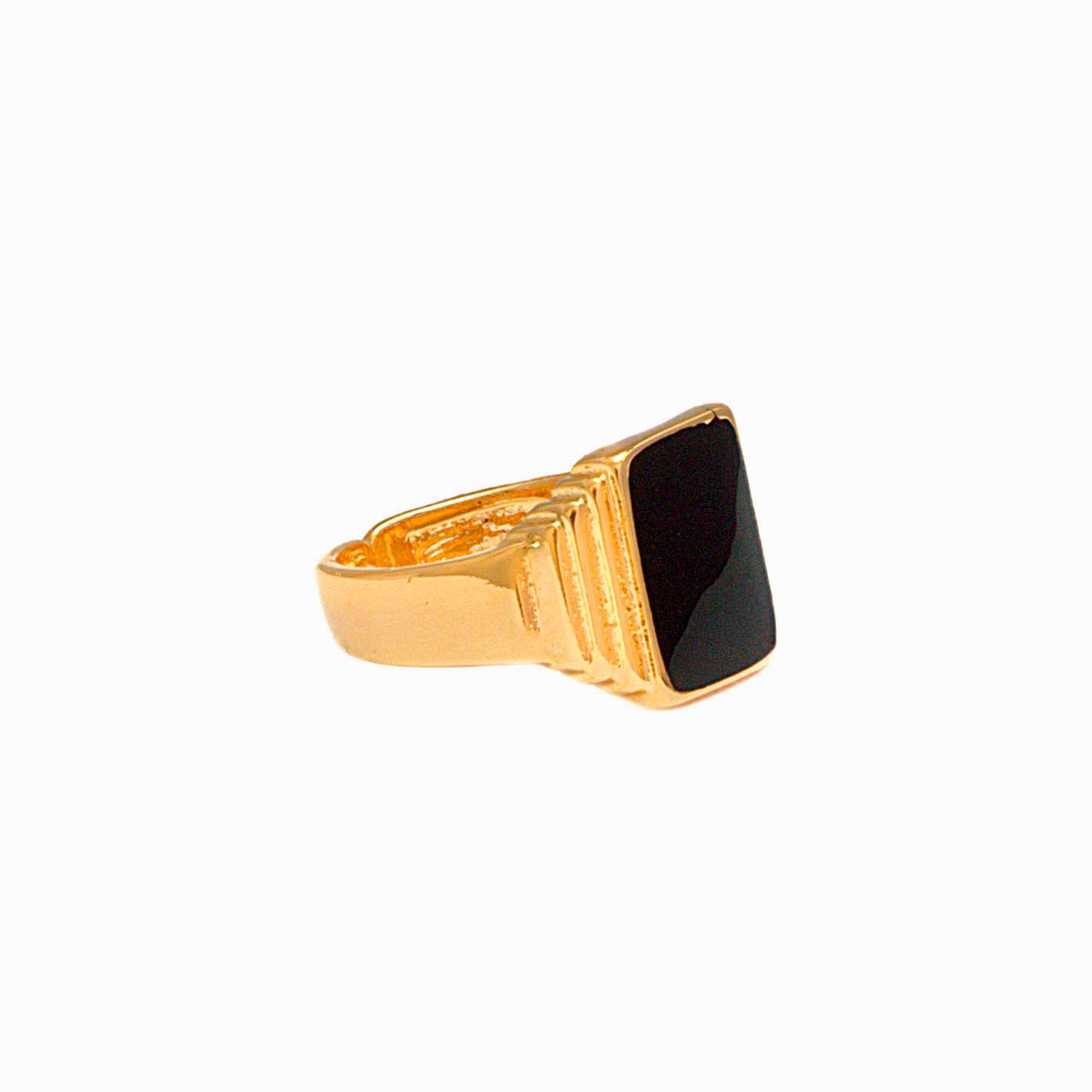 Anillo Ajustable centro Negro - Chapa de Oro