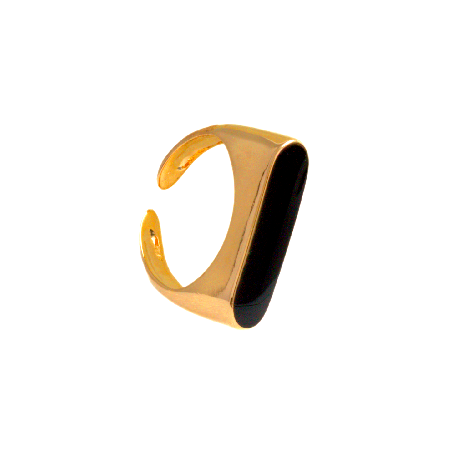 Anillo Ajustable Con Raya Negra - Chapa de Oro