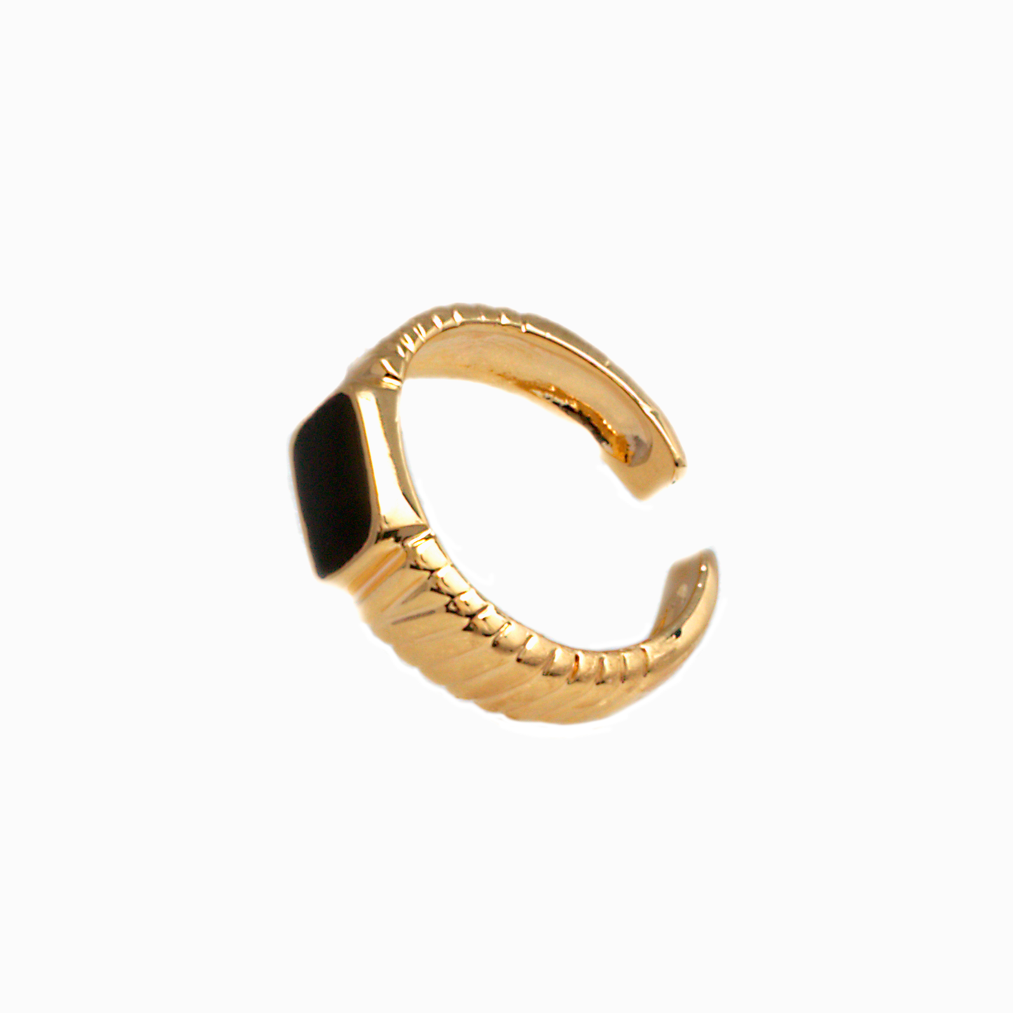 Anillo Ajustable negro Texturizado - Chapa de oro