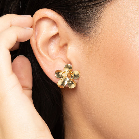 Arete Doble Flor- Chapa de Oro