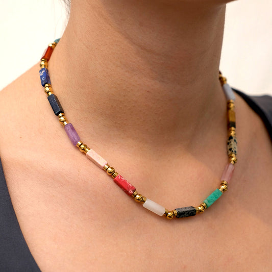 Collar con Piedras de Colores - Chapa de Oro