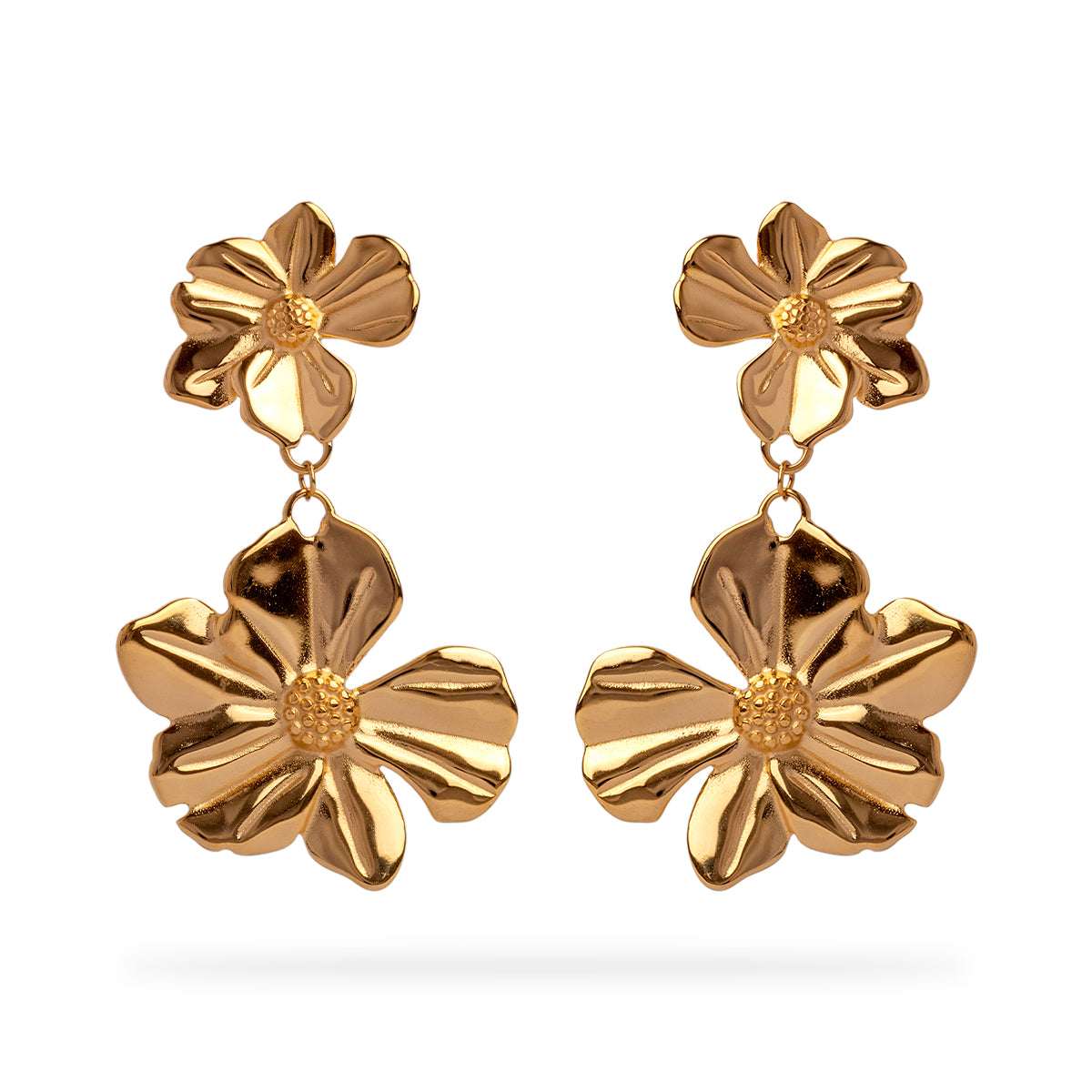 Aretes Largos Florales - Chapa de Oro