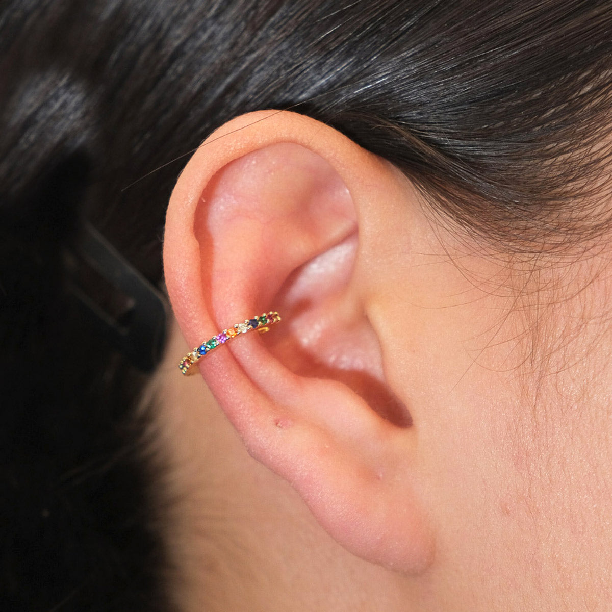 Earcuff  con Zirconias de Colores - Chapa de Oro