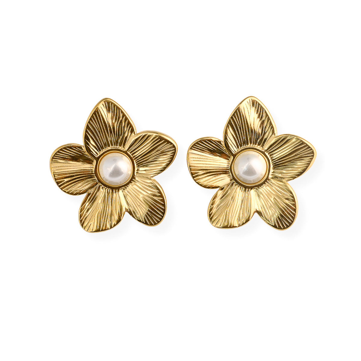 Aretes Flor con Perla - Chapa de Oro