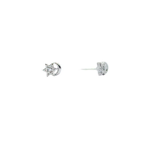 Arete Silver Star-Moon & Zirconia – Chapa de Rodio