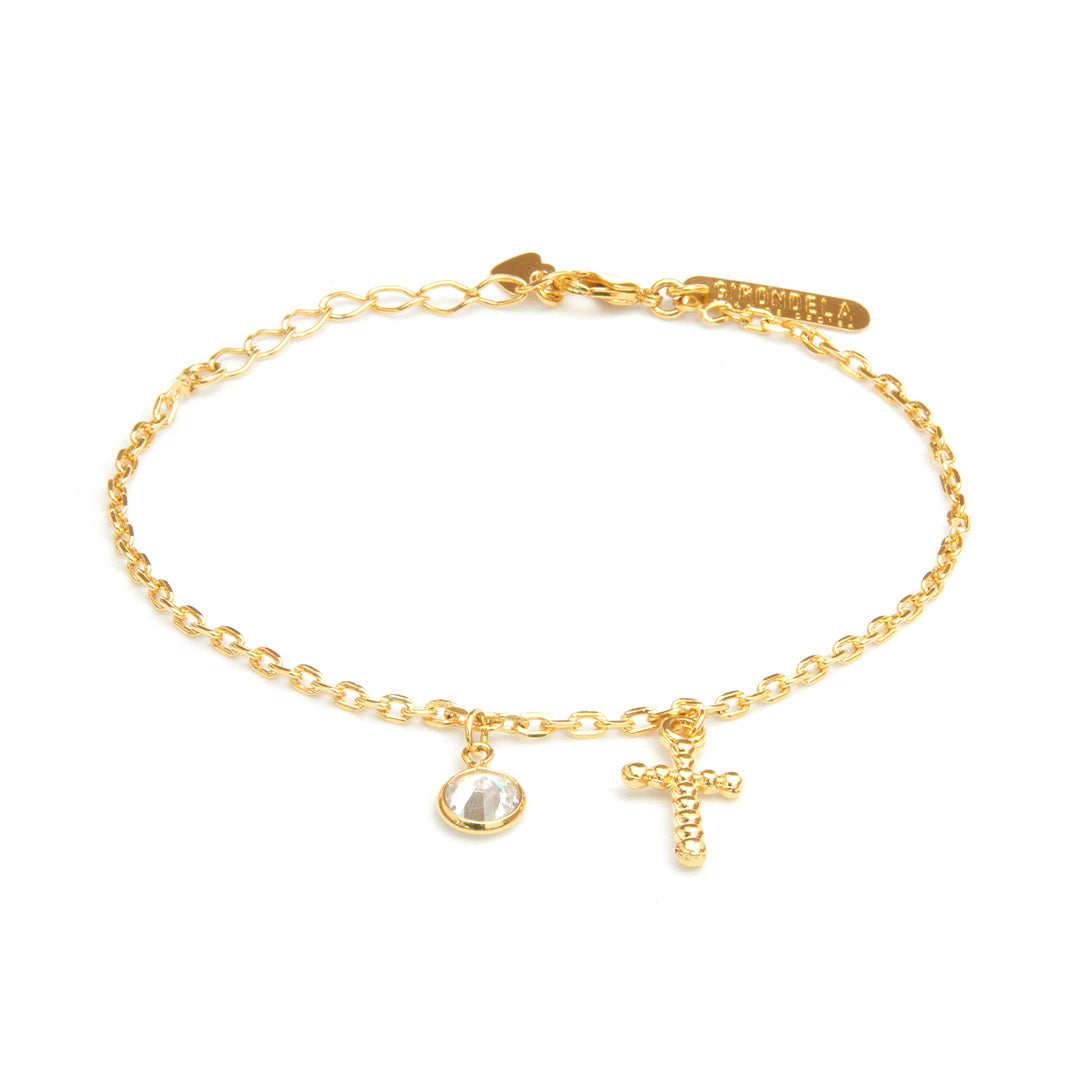 Pulsera con Cruz & Zirconia - Chapa de Oro