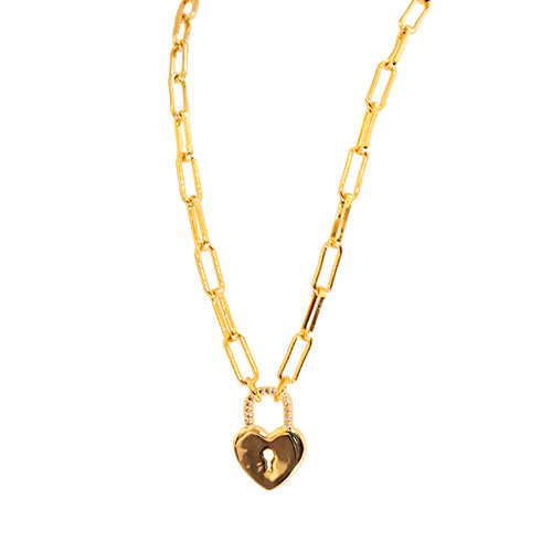 Golden Padlock Heart Necklace - Chapa  de Oro