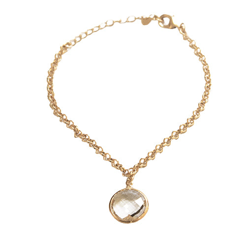 Pulsera Eslabones Circulares y Cristal Colgante – Chapa de Oro