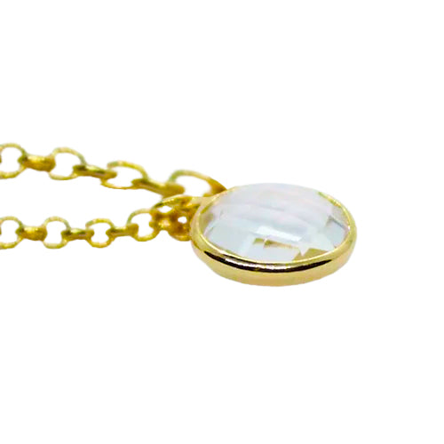 Pulsera Eslabones Circulares y Cristal Colgante – Chapa de Oro