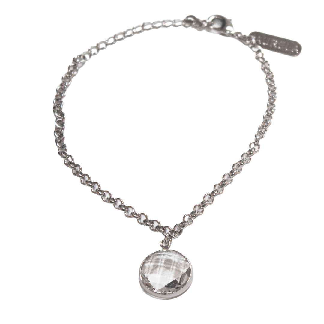 Pulsera de cadena con Perla Cristalina – Chapa de Rodio