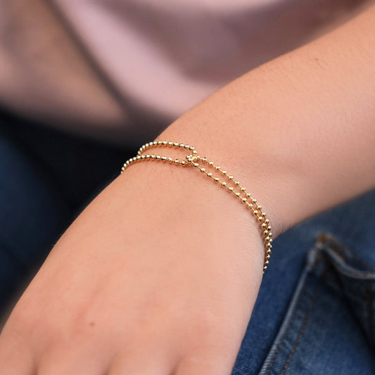 Pulsera doble con Bolitas - Chapa de Oro