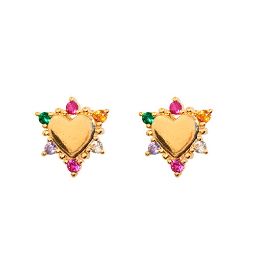 Aretes Heart Con Zirconias - Chapa de Oro