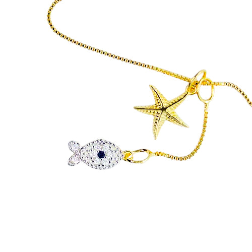 Collar con Estrella de Mar y Pez de Zirconia – Chapa de Oro