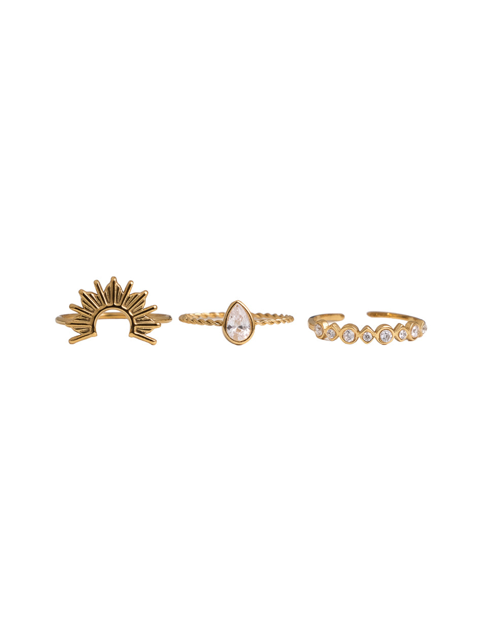 ANILLO DORADO CON ZIRCONIA TRIPLE