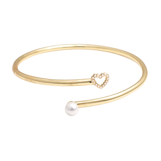 Pulsera Rígida Perla Y Corazón